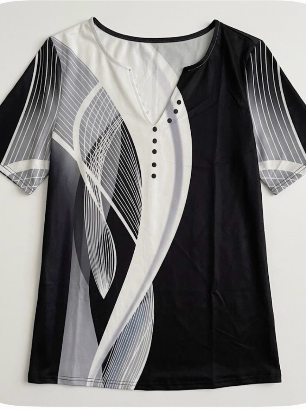 Abstract Short Sleeve Top, Women’s M, Black White Gray